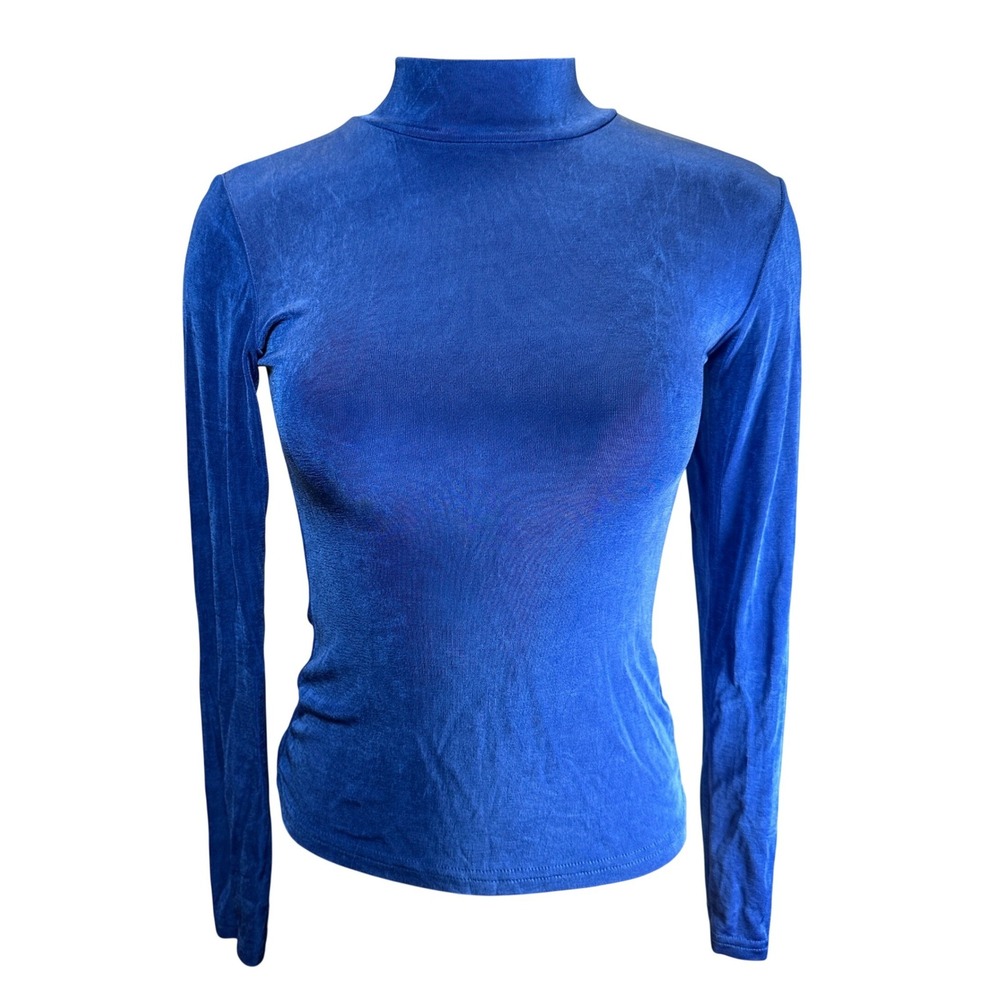 Rods Vintge Royal Blue Mock Neck Long Sleeve Top Fitted Slinky Small USA Bodycon